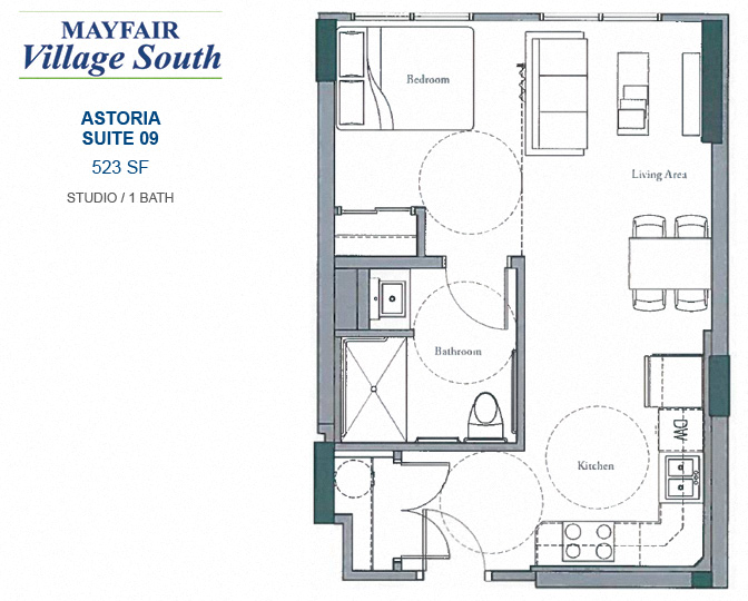 Mayfair Village South – STUDIO – 1 BATH - 523 SF – Apartment
